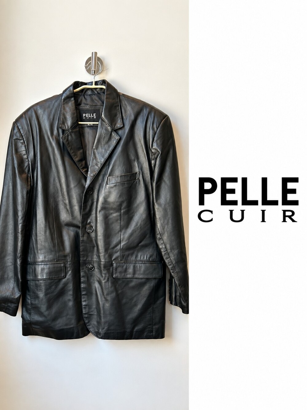 Pelle Cuir Black Genuine Leather Blazer Jacket XL Vintage